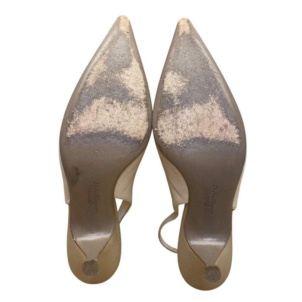 Salvatore Ferragamo Women’s White Leather Slingback Magnolia Carisa Heels 7.5 - Picture 8 of 11
